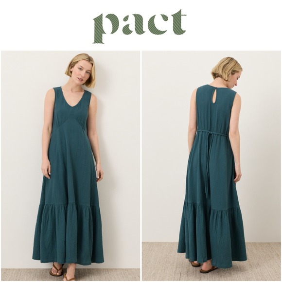 Pact Dresses & Skirts - NEW Pact Organic Coastal Double Gauze Beach To Brunch Maxi Dress - Deep Aqua - L